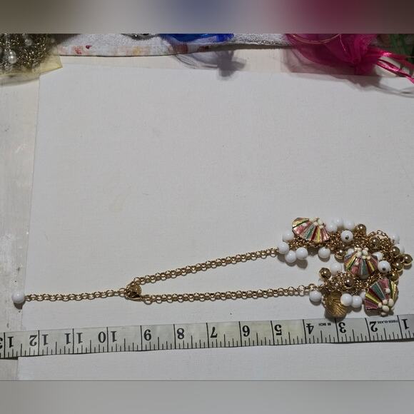 TALBOT'S Multicolor SEASHELL Charm and‎ Beaded Gold Tone Statement Necklace - Picture 12 of 13